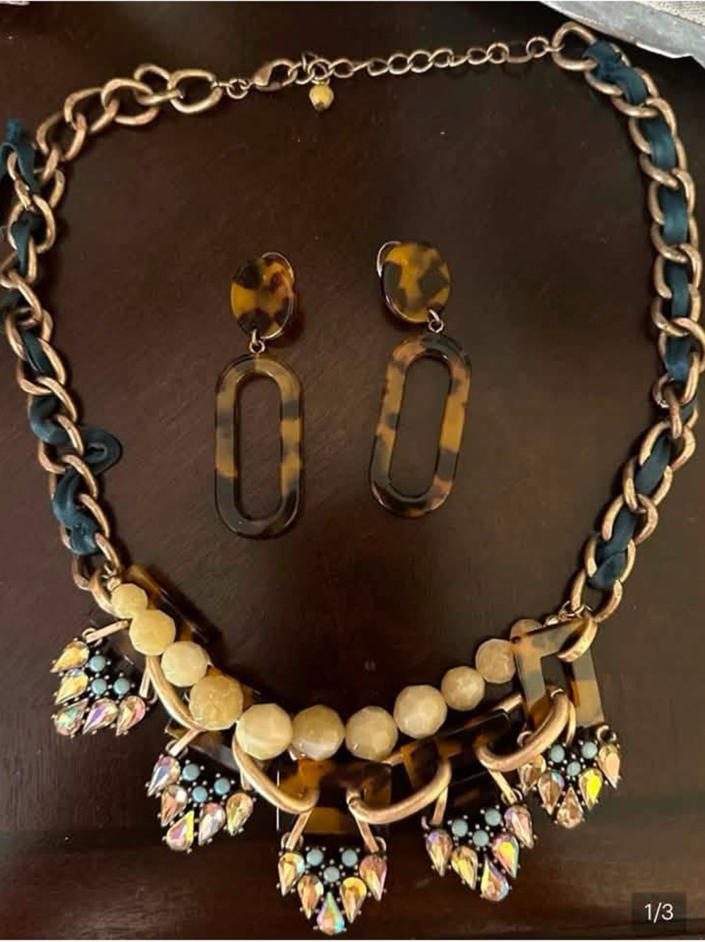 Tortoiseshell Statement Necklace and Earring Set - Brown